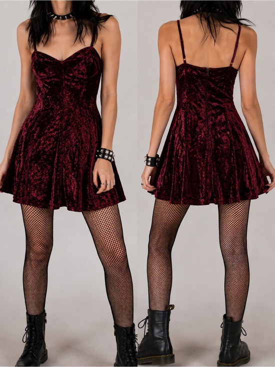 Vintage Dresses & Skirts - Vintage Pelican Cove Burgundy Crushed Velvet Mini Dress 90s Grunge Punk